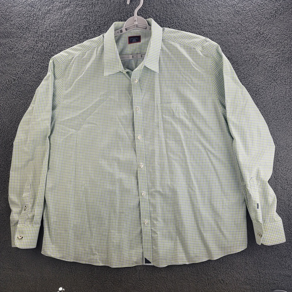 Untuckit Shirt Green White Blue Mens 3XL Gingham Plaid Long Sleeve Button Casual